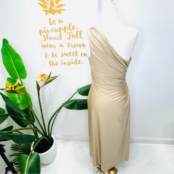 DELFI COLLECTIVE Solie Dress Pleated One Shoulder Champagne Gold Size XS - Picture 11 of 16